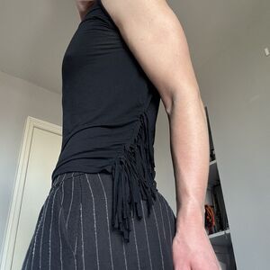 Womens Pull and Bear Black Fringe Tank Top Womens Small Fringe Detail Sleeveless